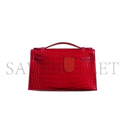 HERMÈS MASTER SHINY BRAISE NILOTICUS CROCODILE KELLY POCHETTE BAG WITH GOLD HARDWARE (22*14*7cm)